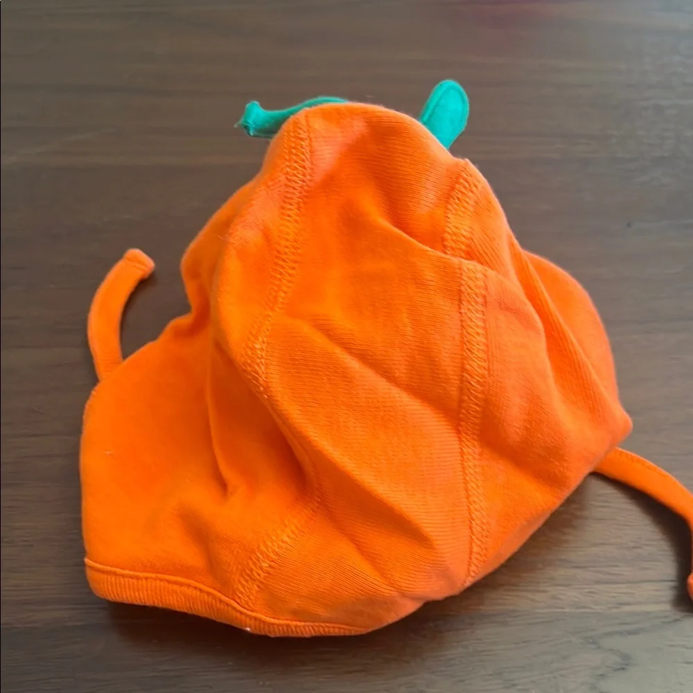 Hanna Andersson Bright Orange Cotton Pumpkin Beanie with Green Stem